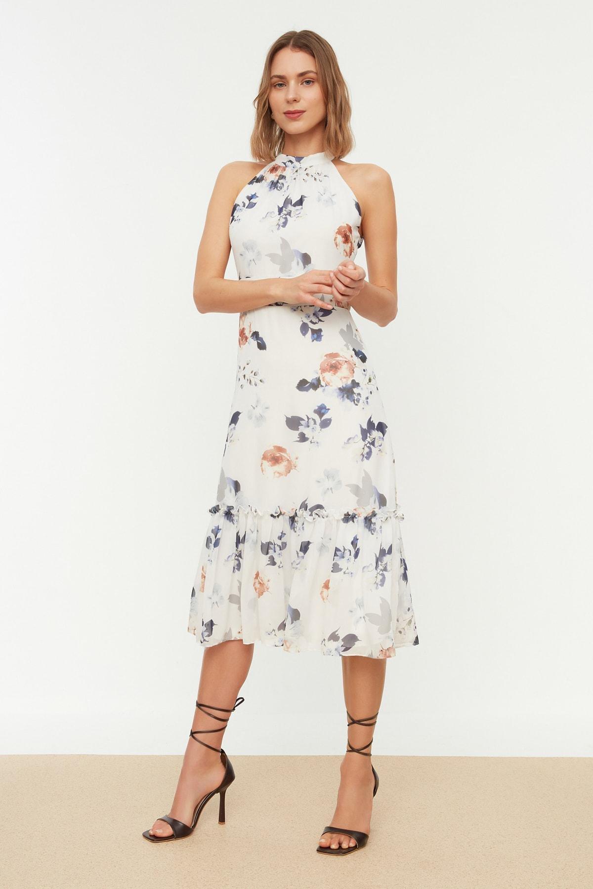 White A-Line Halter Neck Dress, , large image number 0