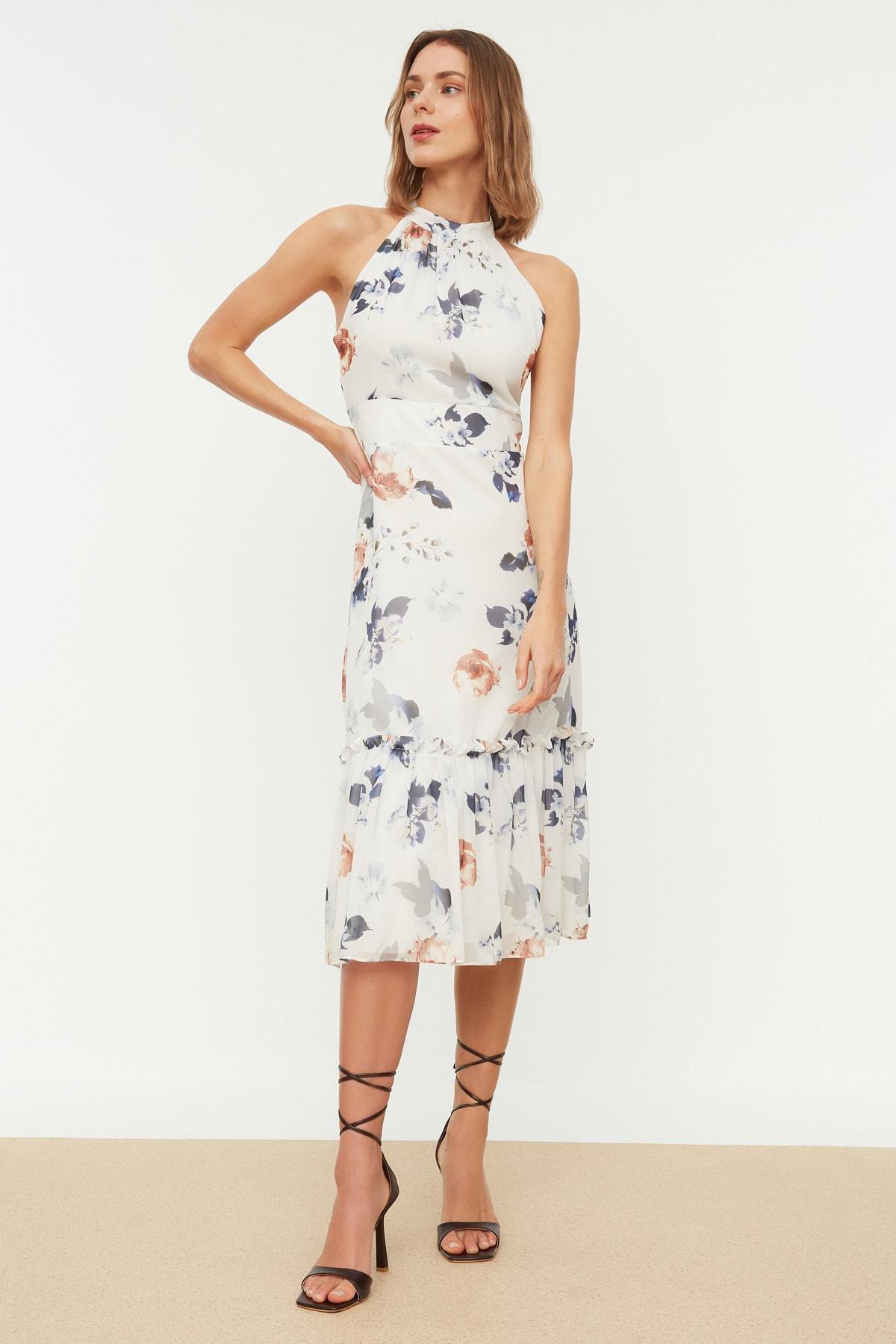 White A-Line Halter Neck Dress, , large image number 1