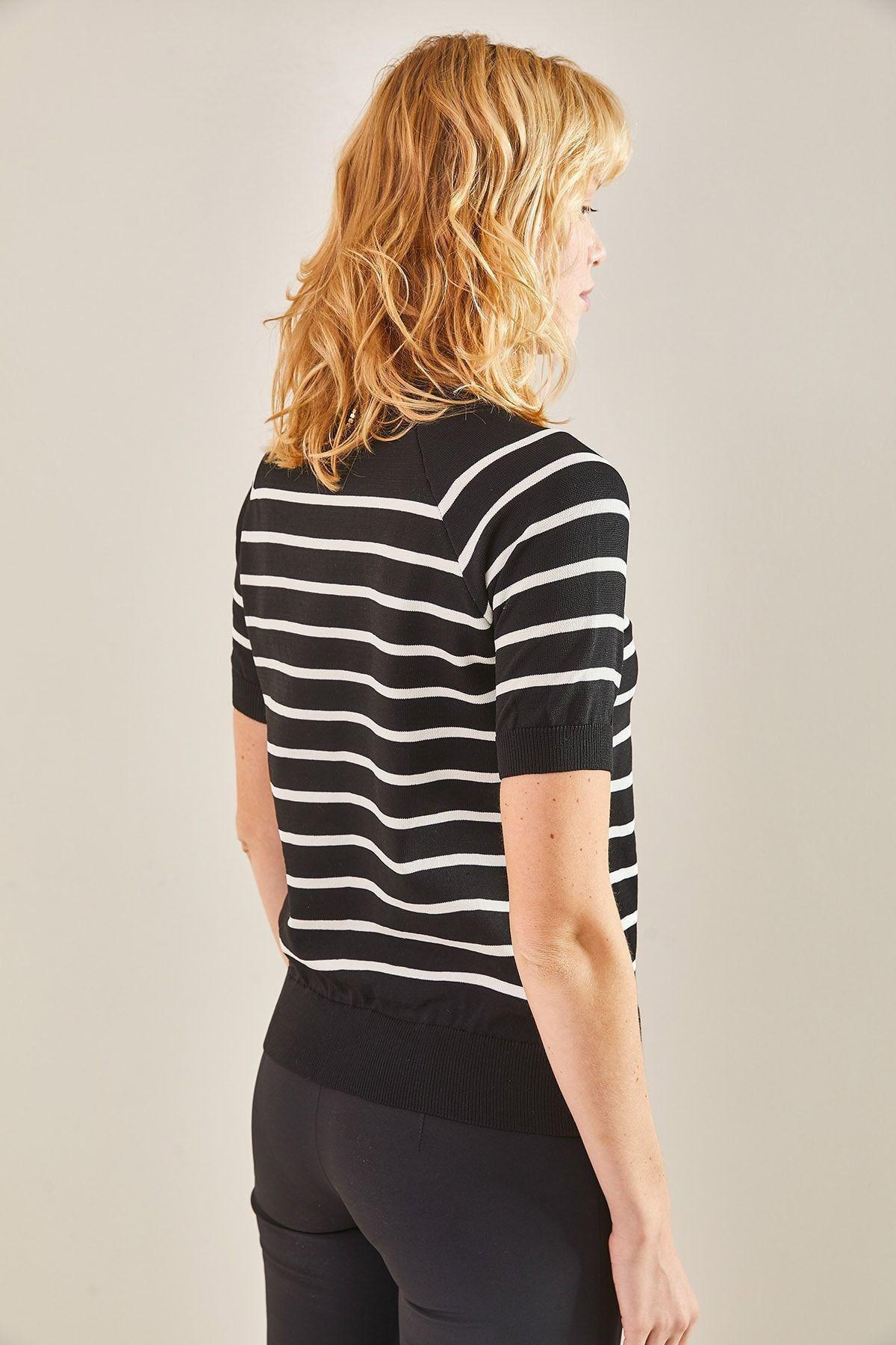 Multicolour Buttoned Elastic Knitted Blouse, C101_1458, large image number 2