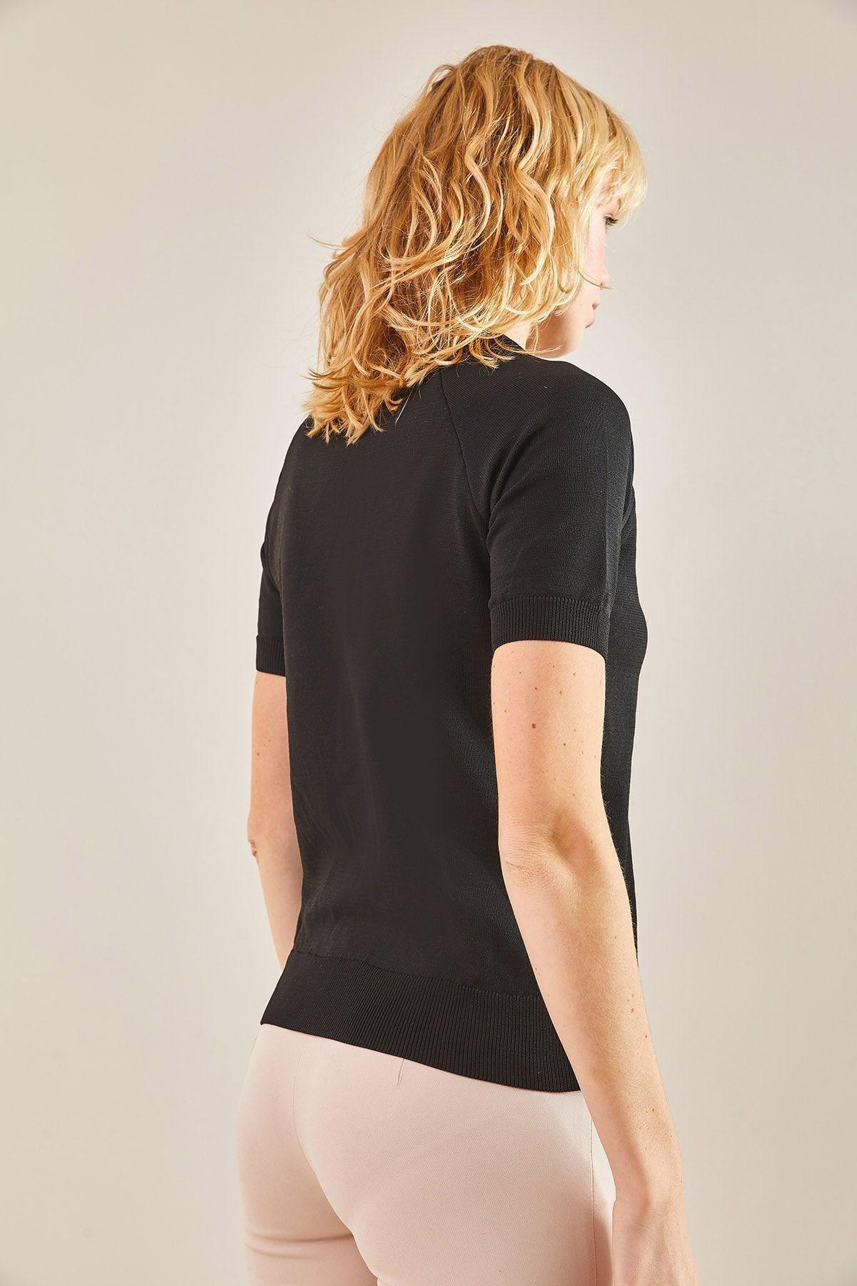 Black Buttoned Knitted Blouse, C101_5720, large image number 2