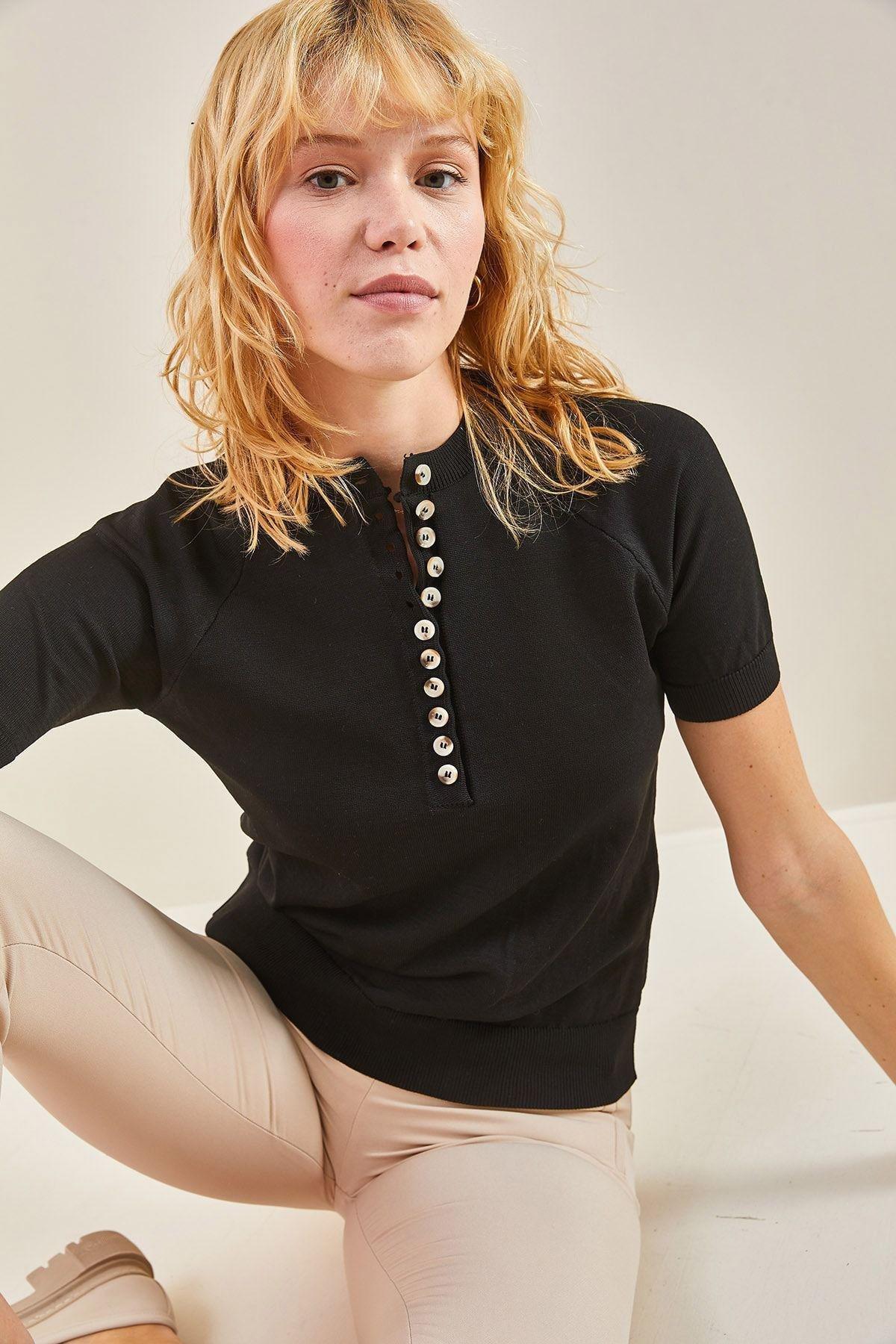 Black Buttoned Knitted Blouse, C101_5720, large image number 5
