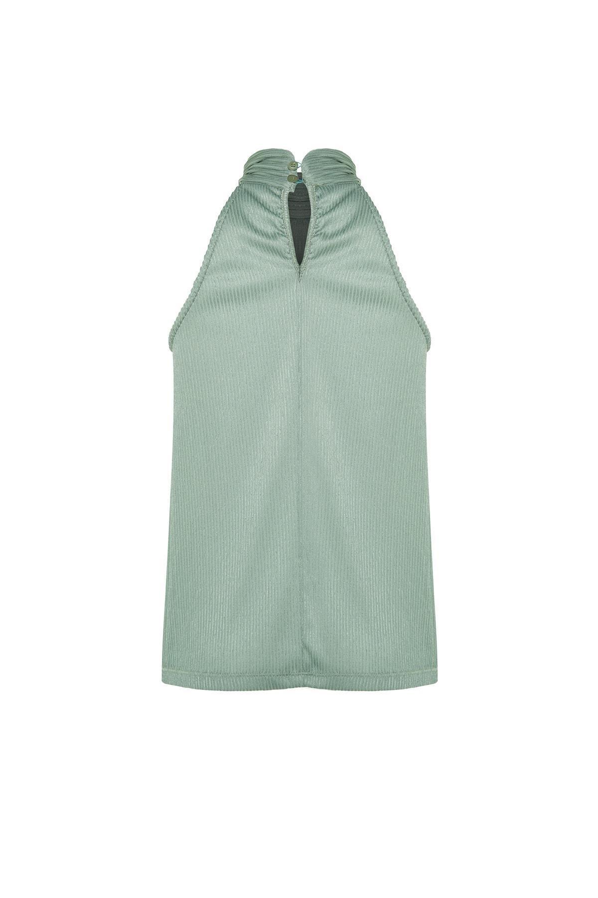 Green Standing Collar Blouse, , large image number 7