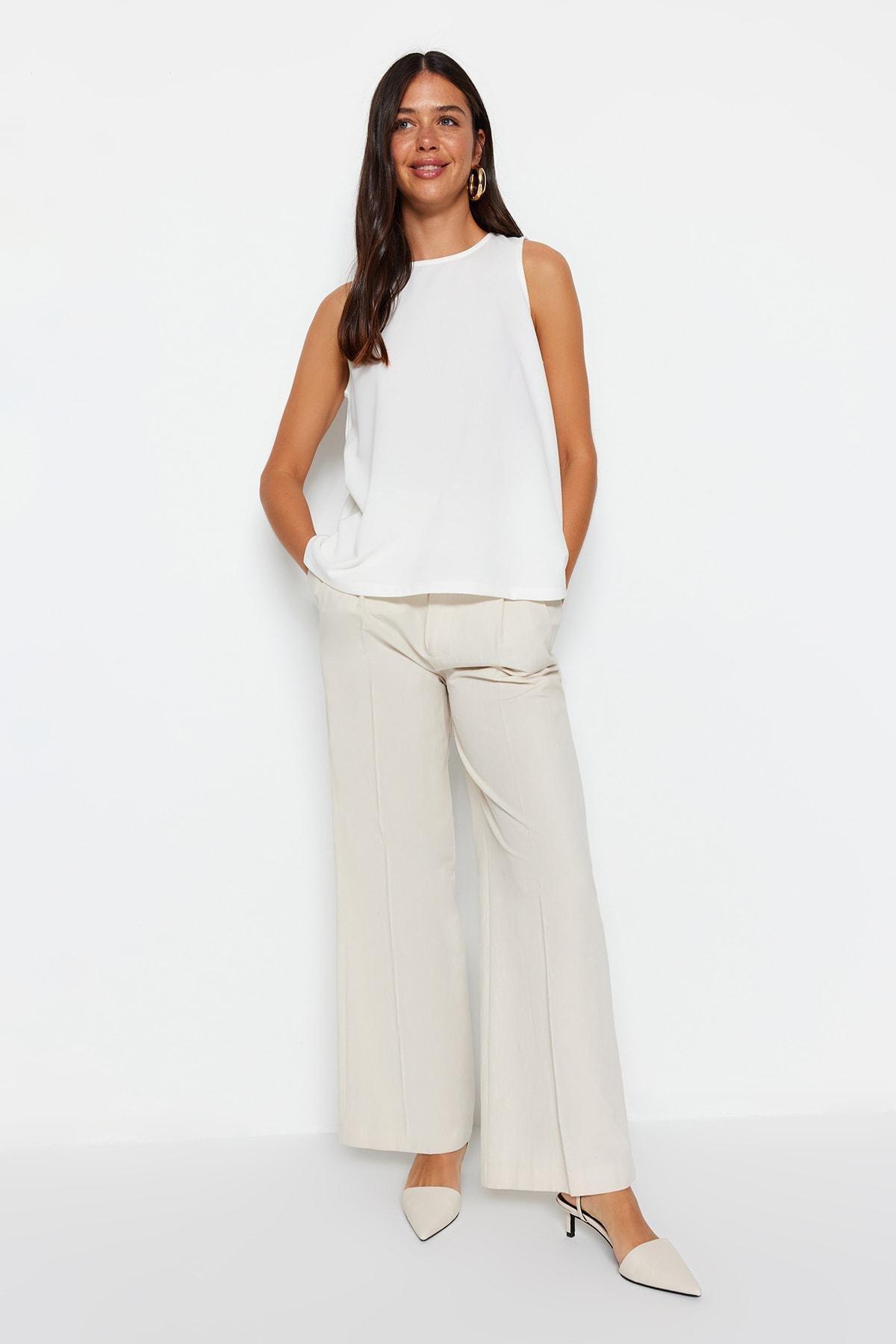 White Sleeveless Crewneck Knitted Blouse, , large image number 2