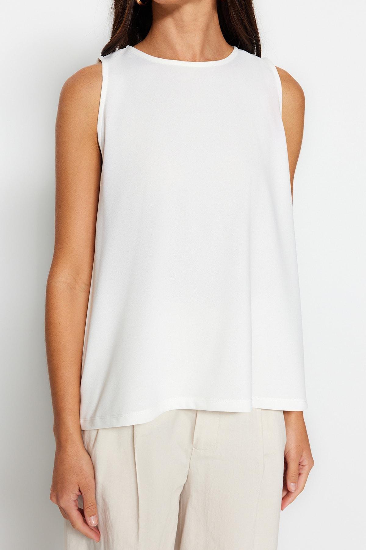 White Sleeveless Crewneck Knitted Blouse, , large image number 3