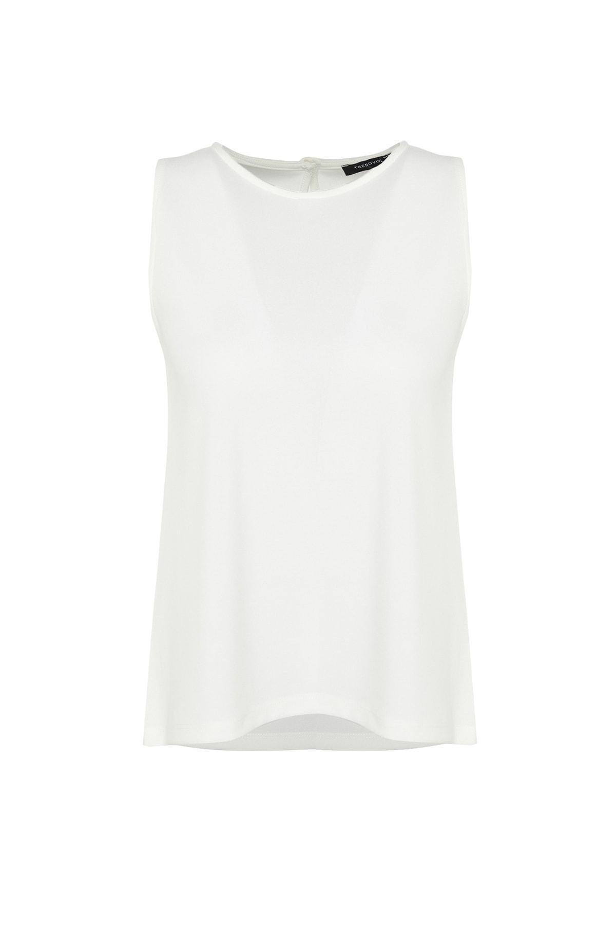 White Sleeveless Crewneck Knitted Blouse, , large image number 5
