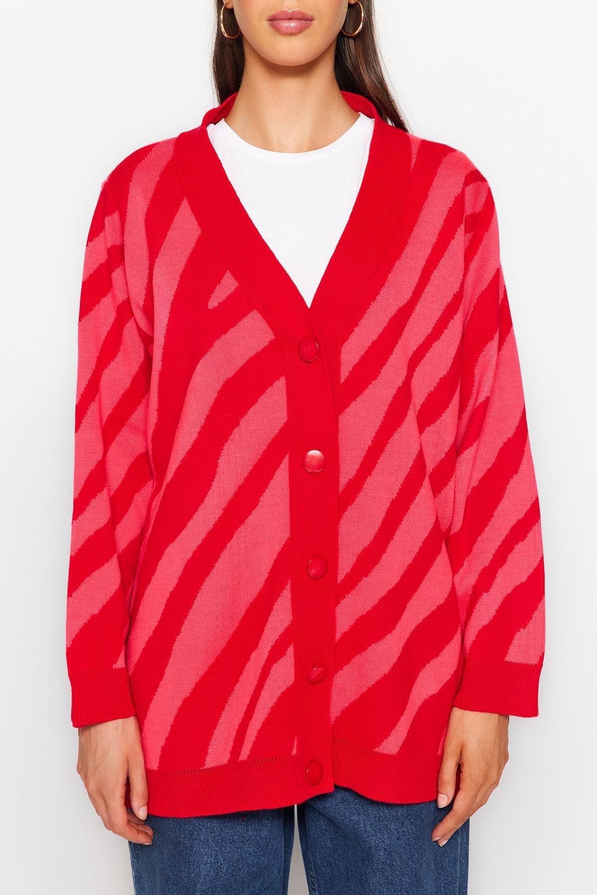 Pink Relaxed Cardigan, Fuchsia, large image number 3