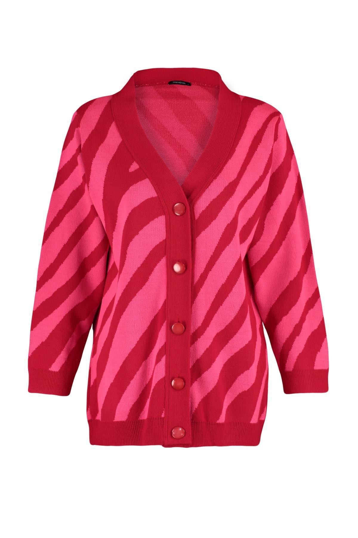 Pink Relaxed Cardigan, Fuchsia, large image number 6
