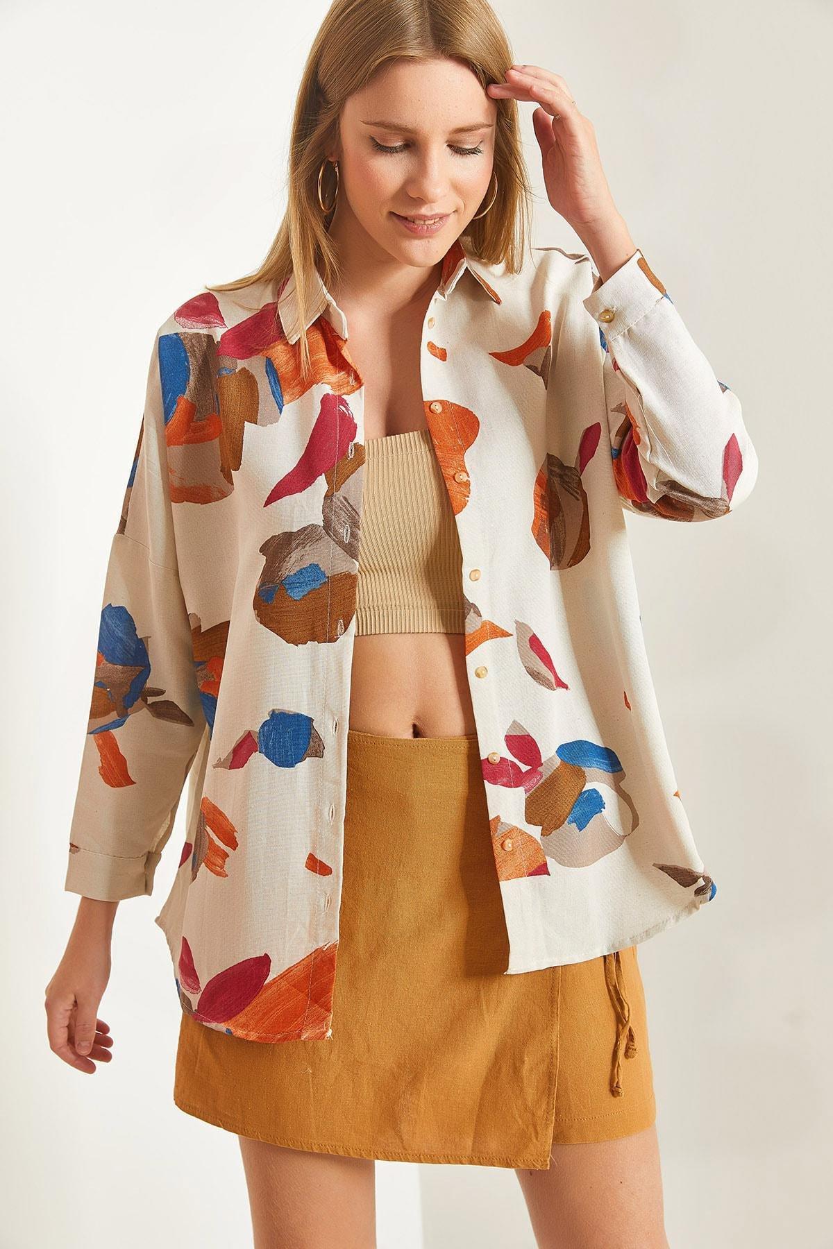 Multicolour Patterned Linen Shirt, , medium