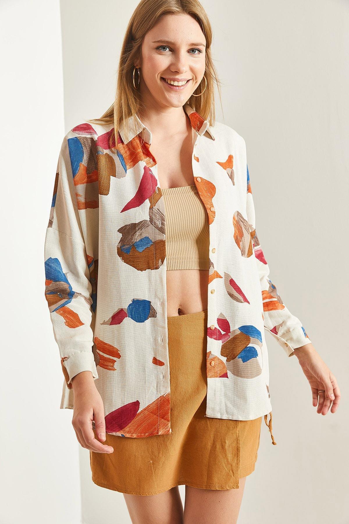 Multicolour Patterned Linen Shirt, , large image number 1