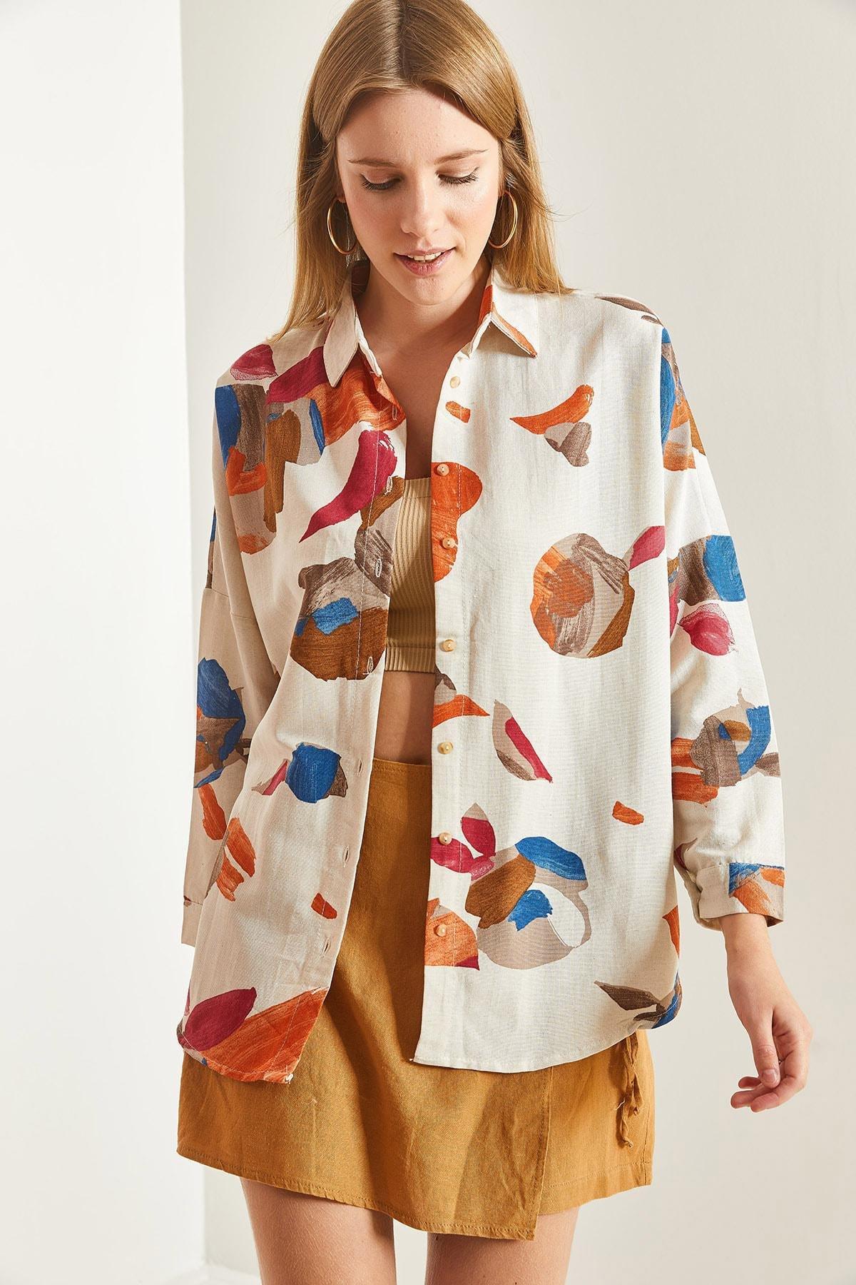 Multicolour Patterned Linen Shirt, , large image number 3