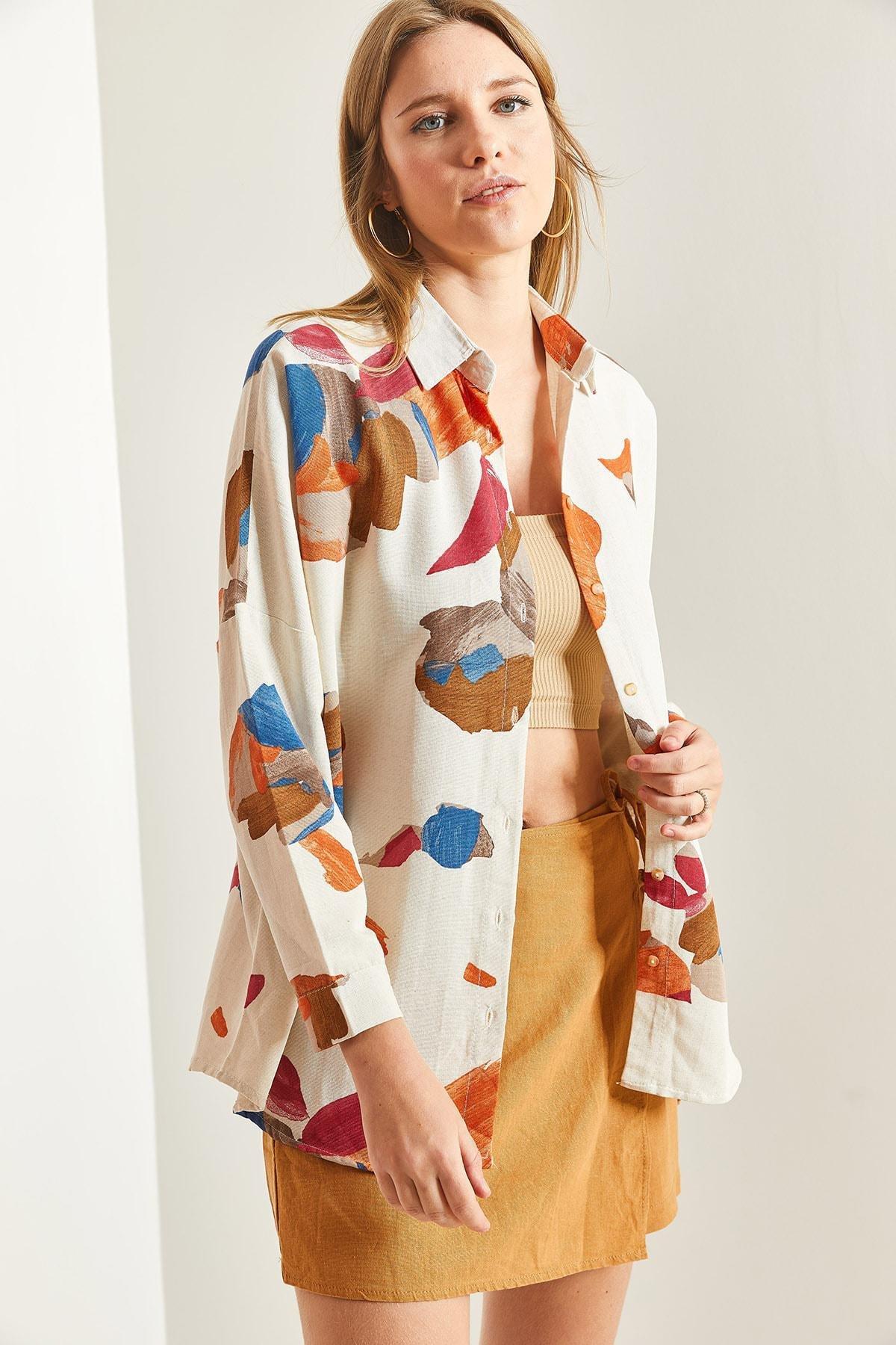 Multicolour Patterned Linen Shirt, , large image number 4