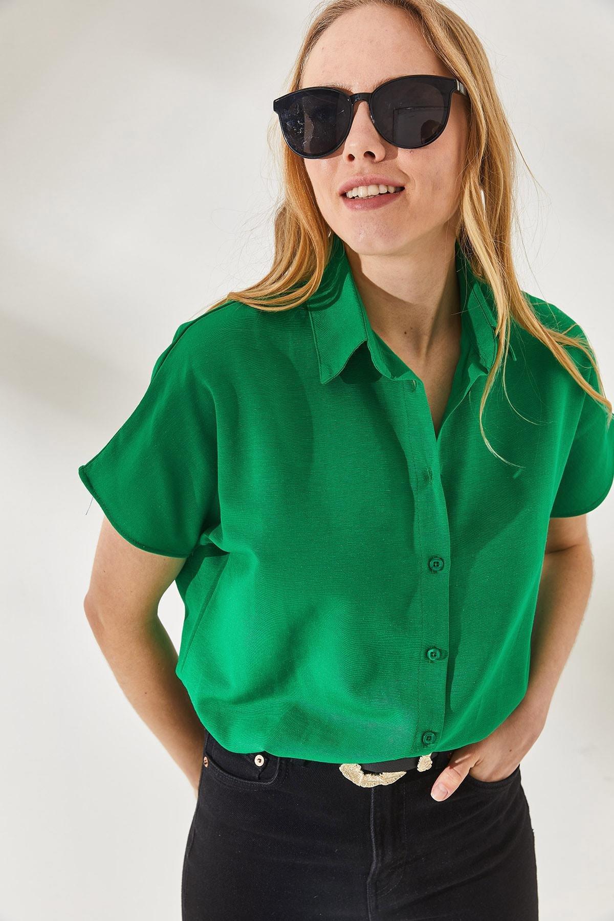 Green Bat Oversized Linen Shirt, , large image number 1