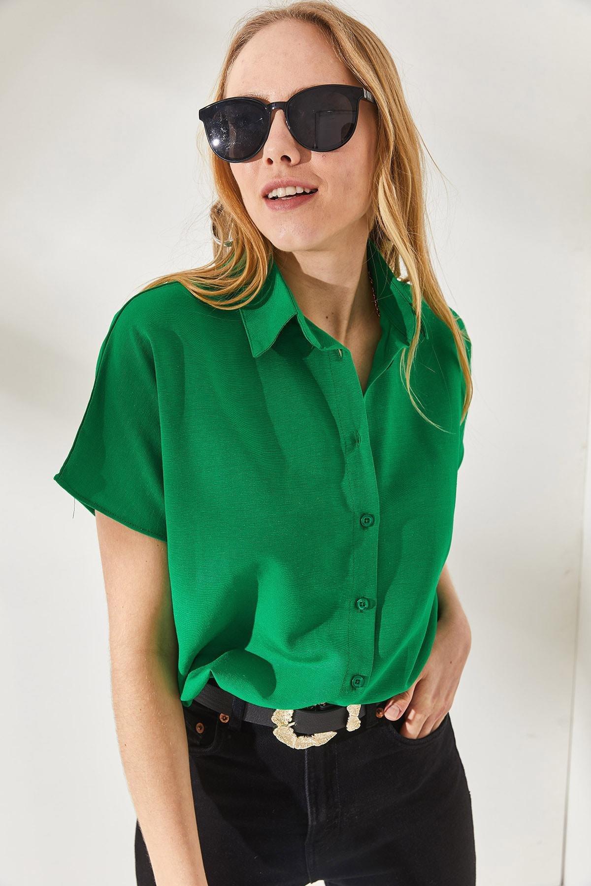 Green Bat Oversized Linen Shirt, , large image number 3