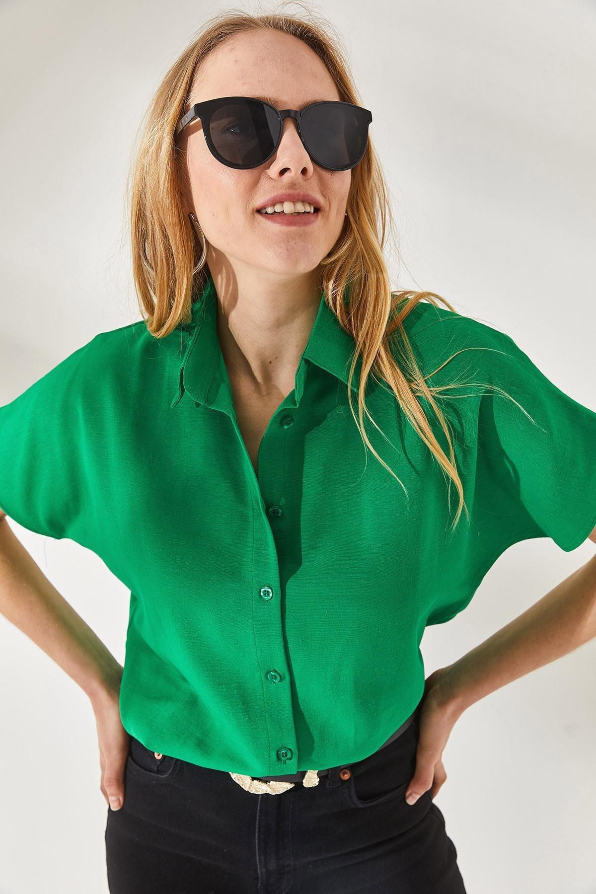 Green Bat Oversized Linen Shirt, , large image number 4