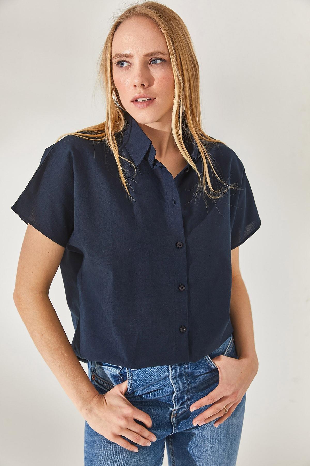 Blue Bat Oversized Linen Shirt, Navy blue, large image number 2