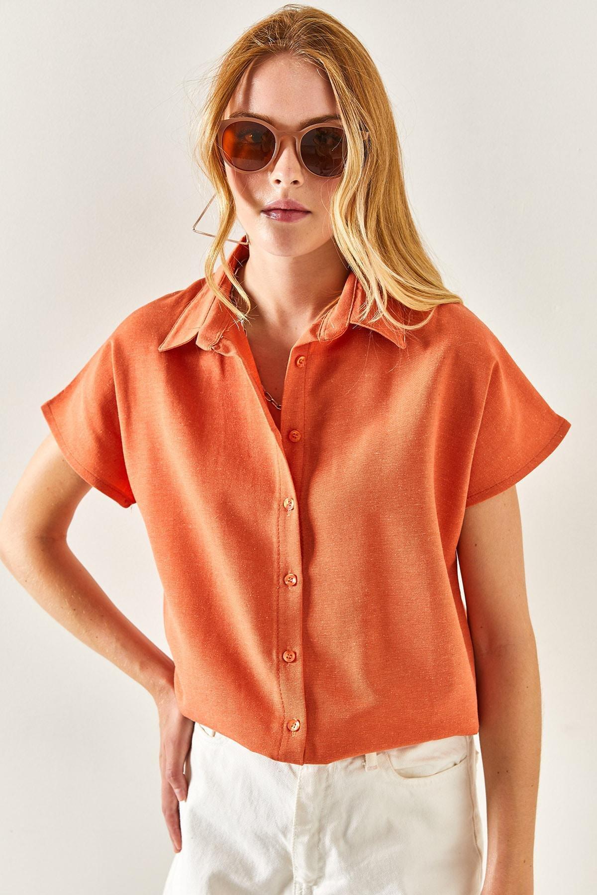 Orange Oversized Linen Shirt, , large image number 1