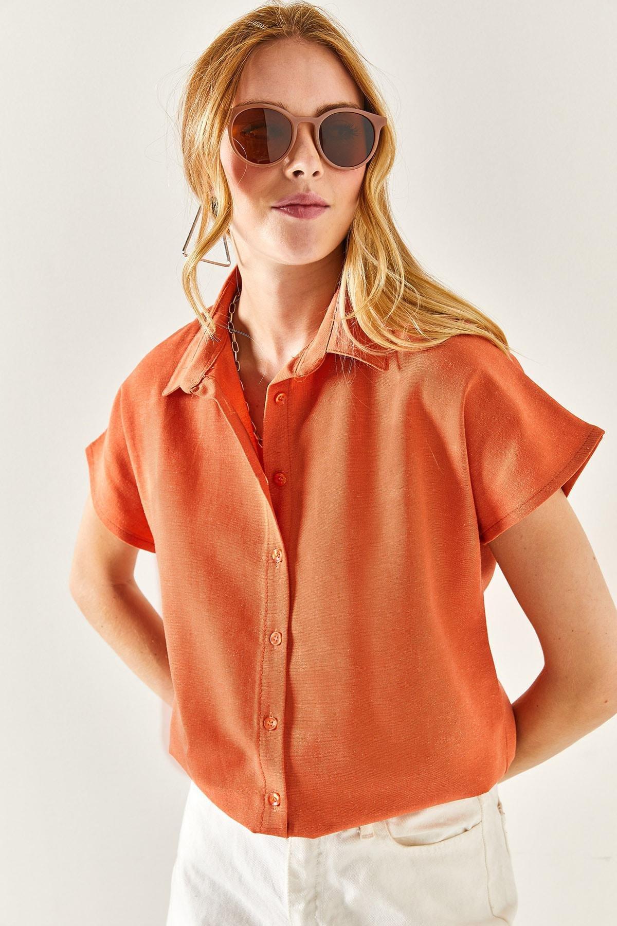 Orange Oversized Linen Shirt, , large image number 3