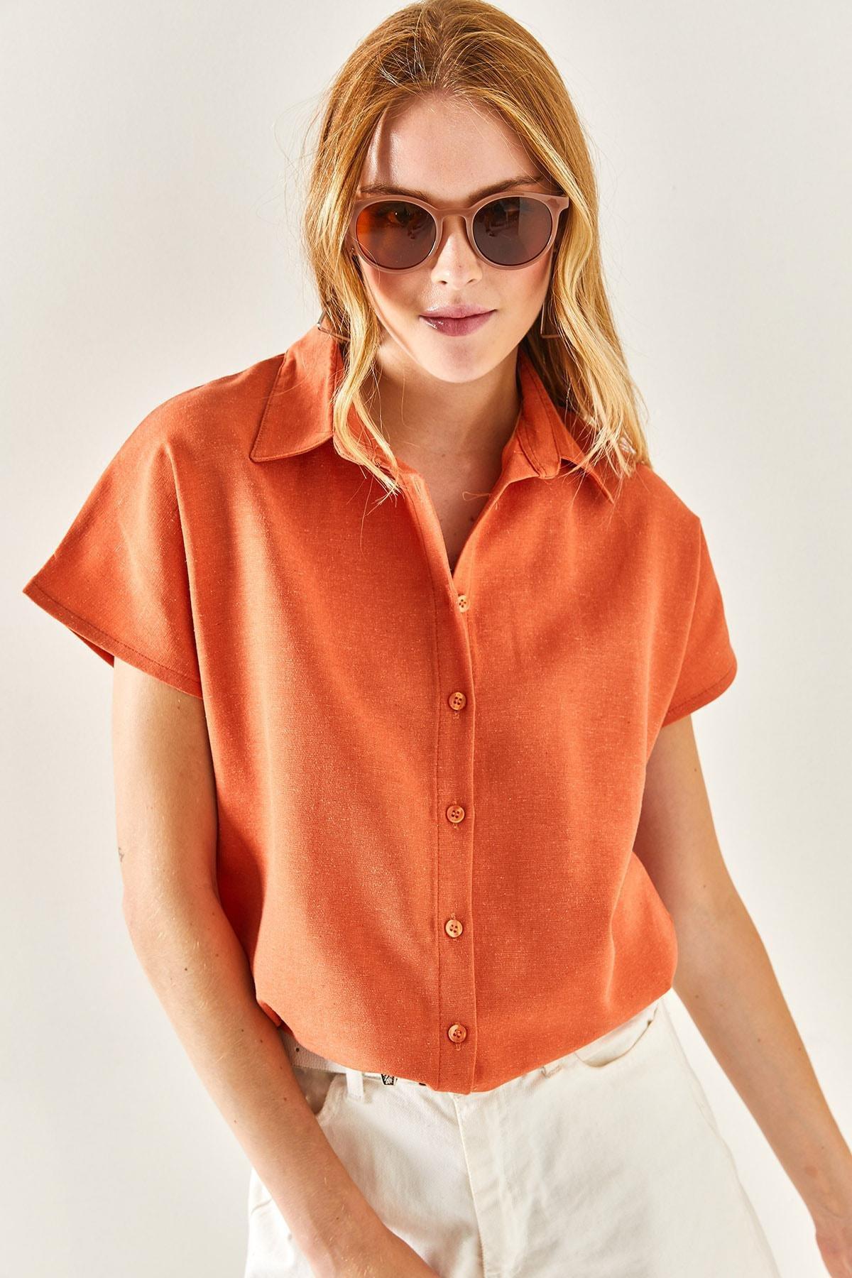 Orange Oversized Linen Shirt, , large image number 4