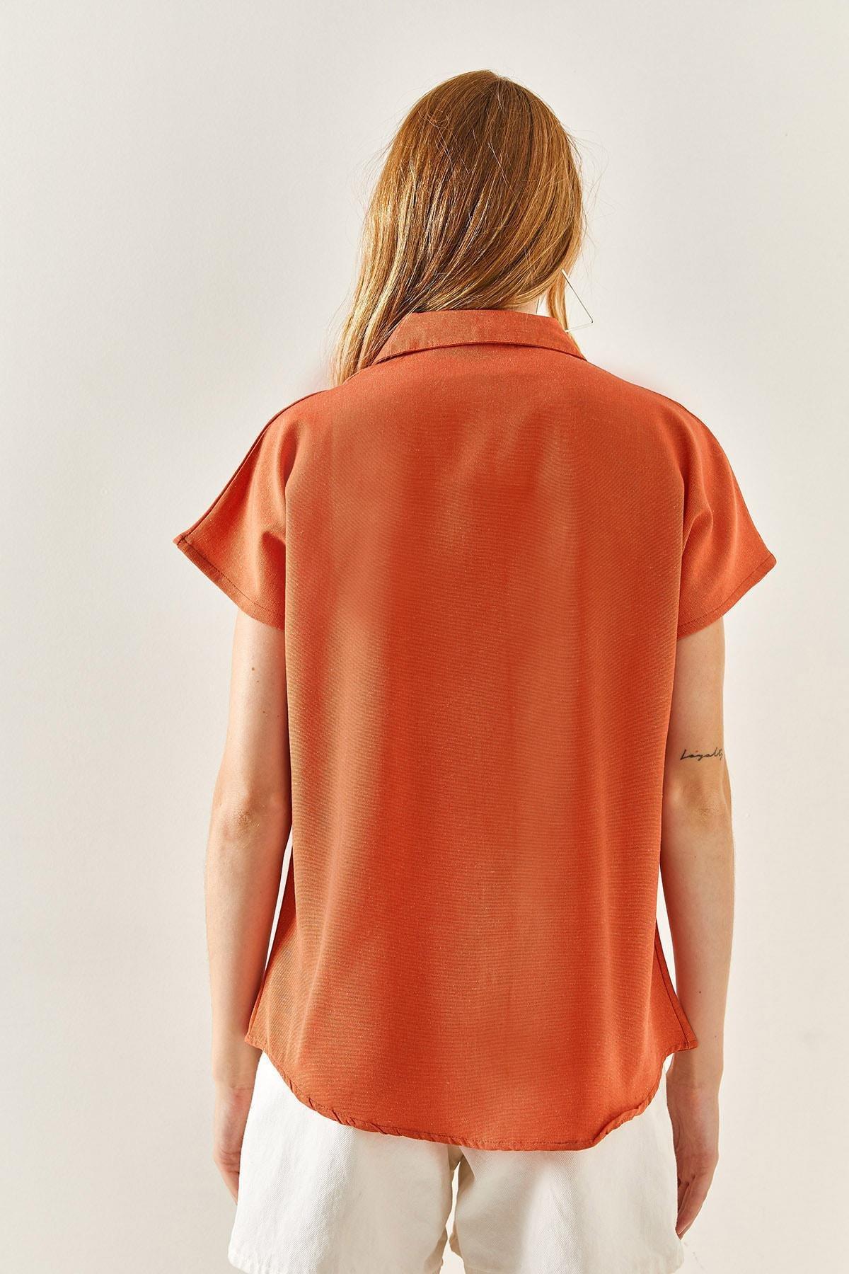 Orange Oversized Linen Shirt, , large image number 6
