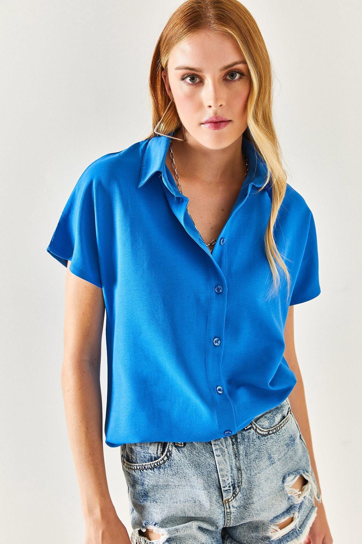 Blue Bat Oversized Linen Shirt, , large image number 0