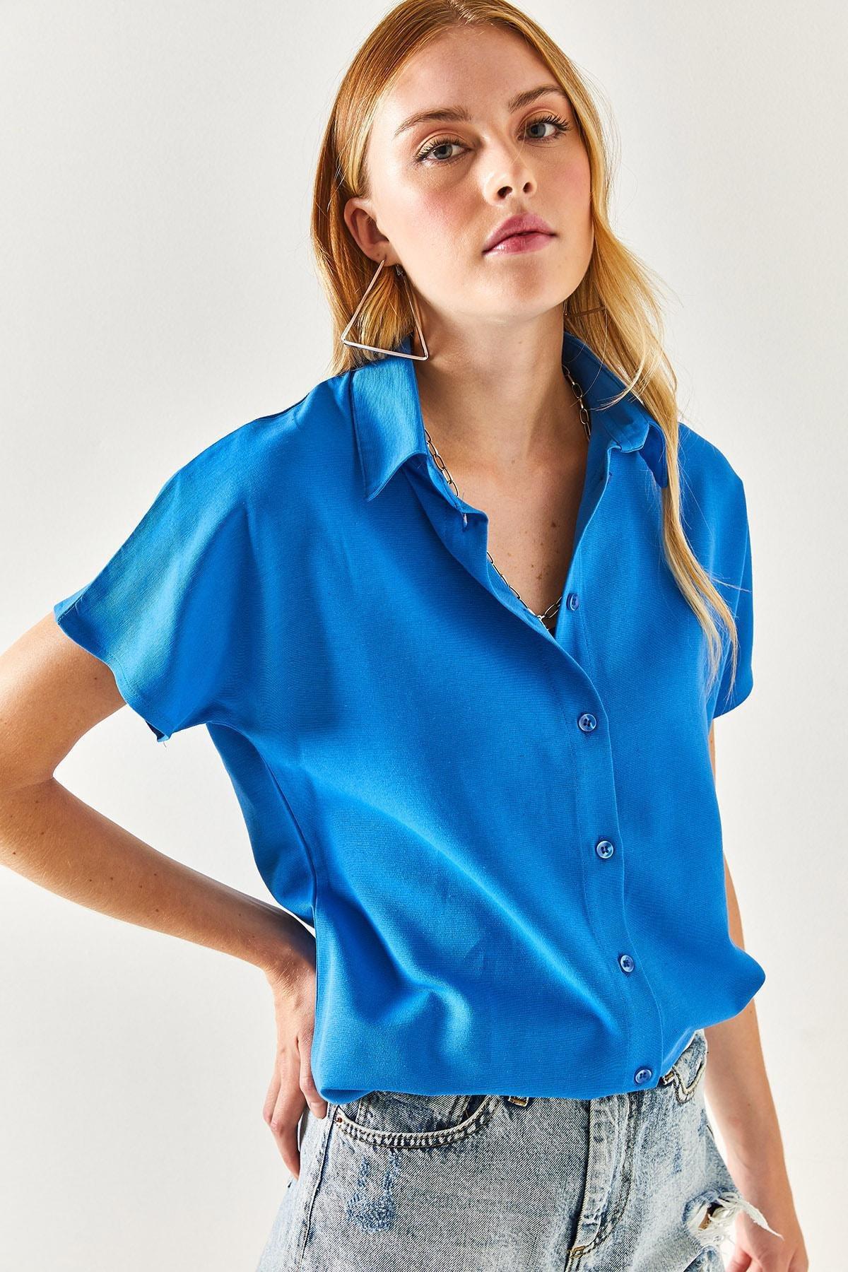 Blue Bat Oversized Linen Shirt, , large image number 4