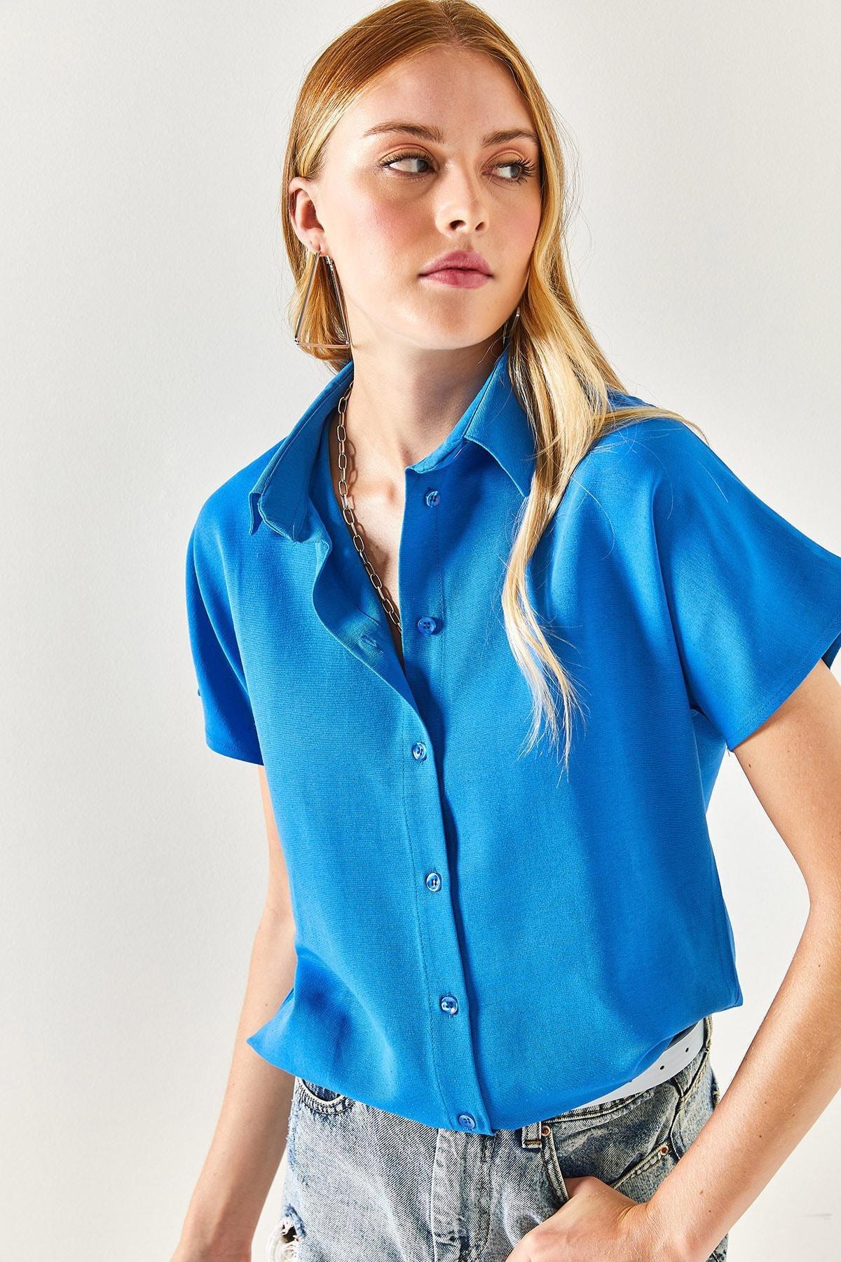 Blue Bat Oversized Linen Shirt, , large image number 5