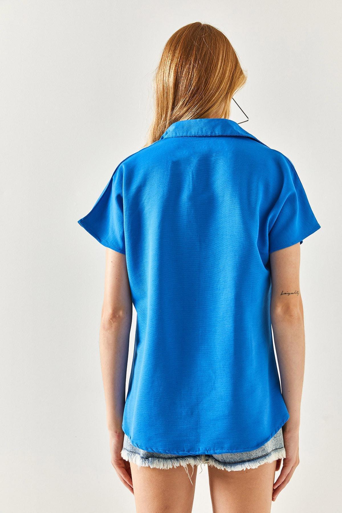 Blue Bat Oversized Linen Shirt, , large image number 6