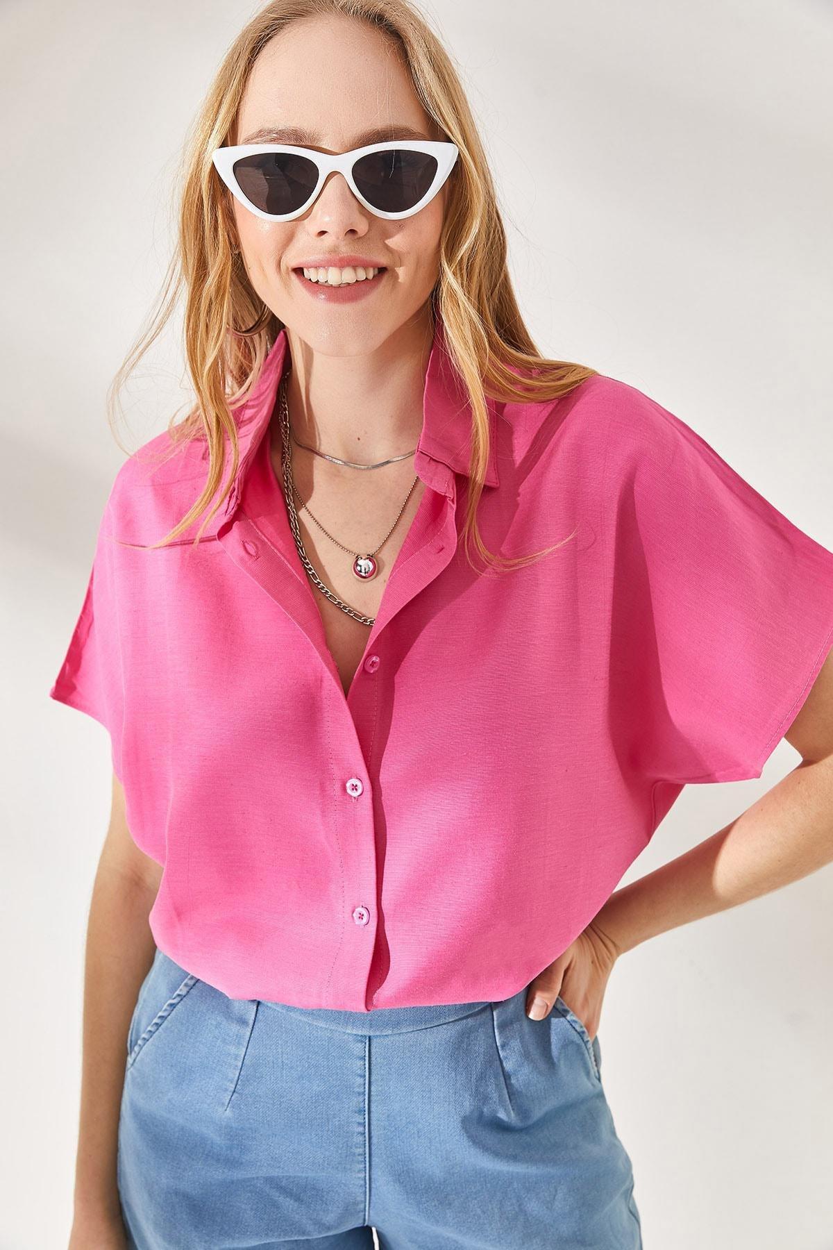 Pink Bat Oversized Linen Shirt, , medium