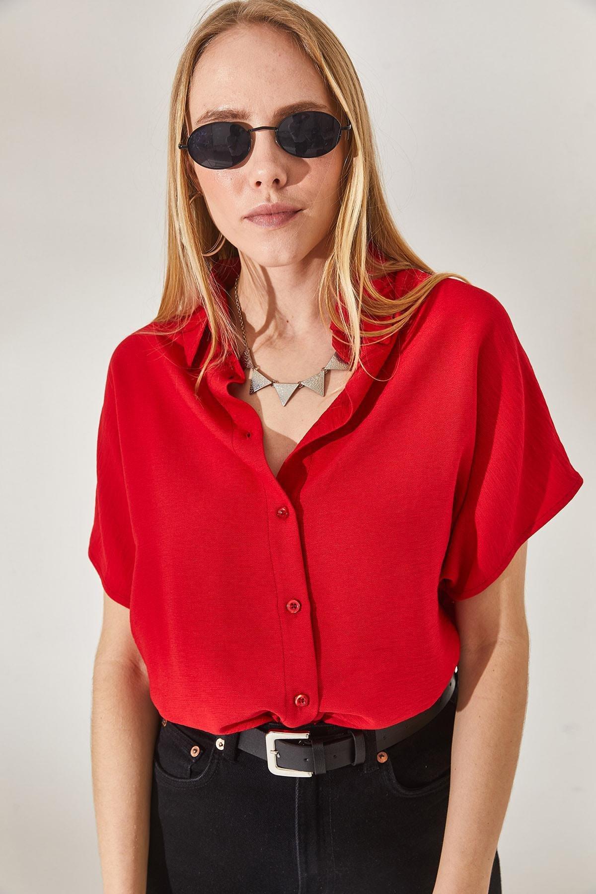 Red Bat Oversized Linen Shirt, , medium