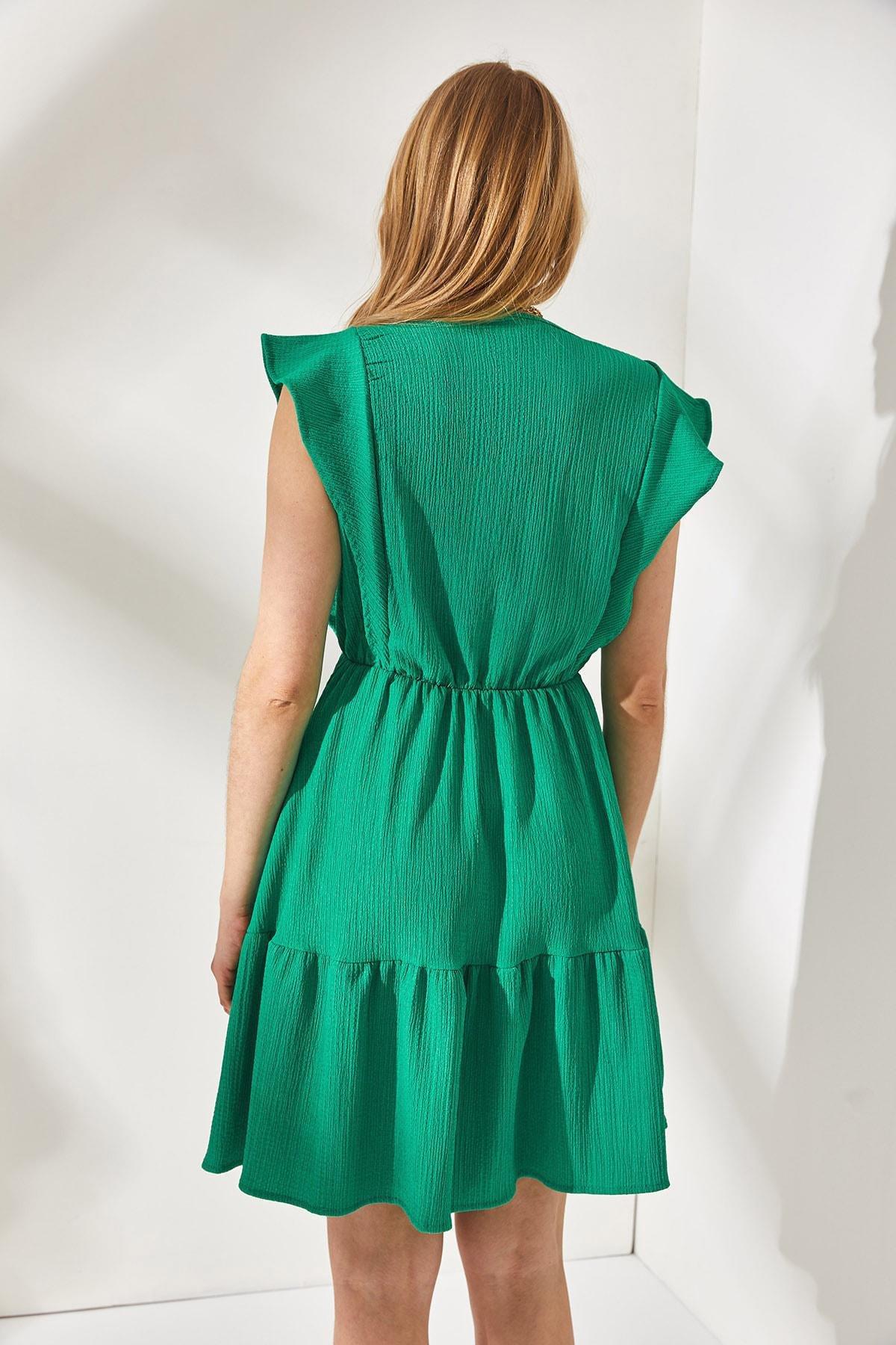 Green Frilly Buttoned Dress, Grassgreen, large image number 4