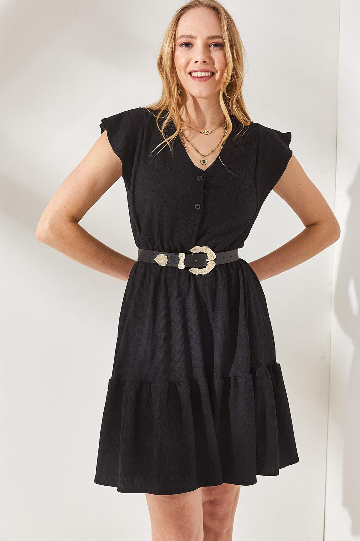 Black Frilly Buttoned Dress, , large image number 2