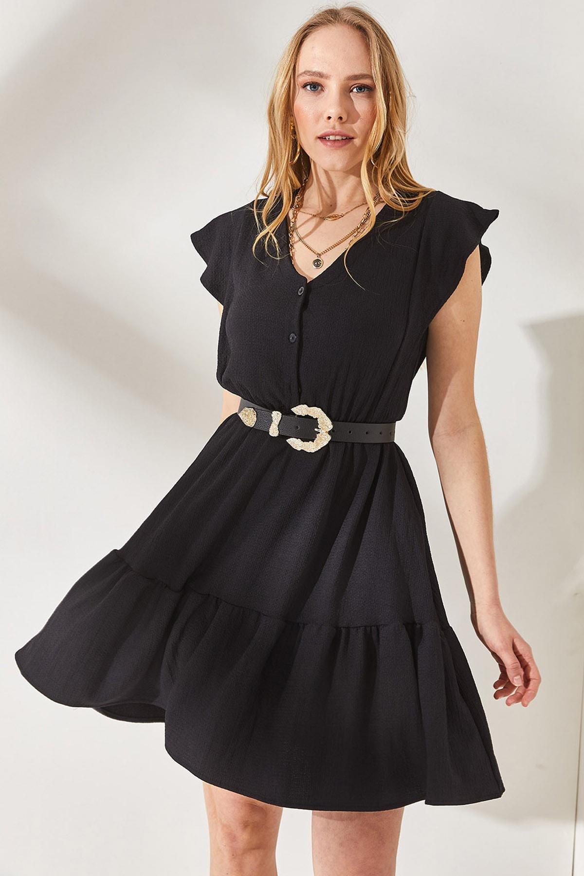 Black Frilly Buttoned Dress, , large image number 3