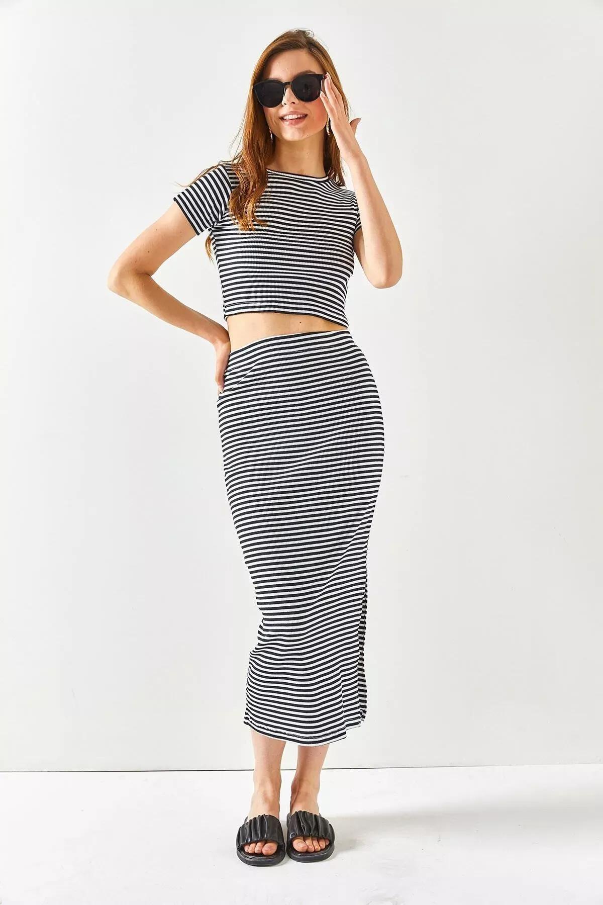 Black Striped Co-Ord Set, Striped Black, large image number 1