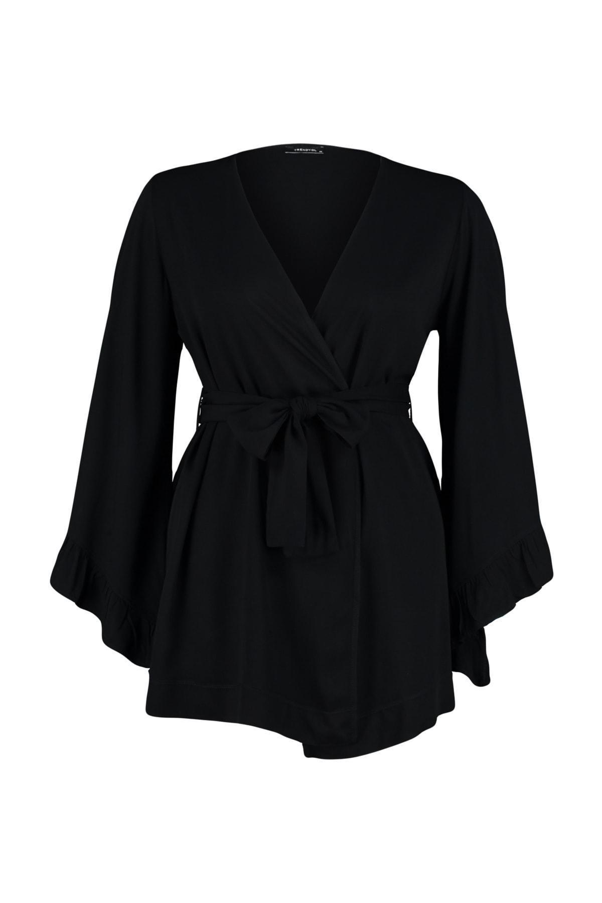 Black Ruffle Woven Kaftan, , large image number 5