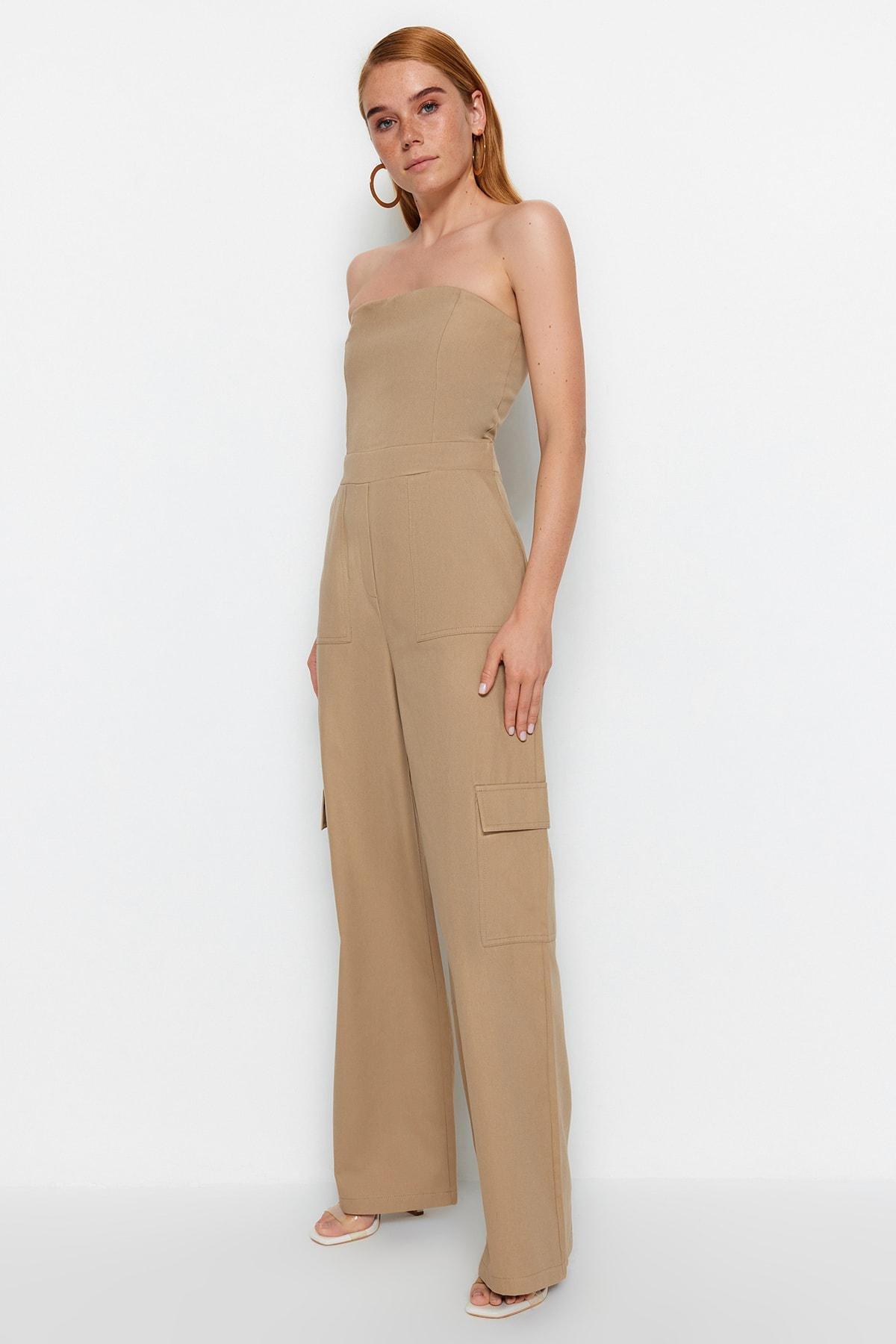 Beige Strapless Jumpsuit, , large image number 0