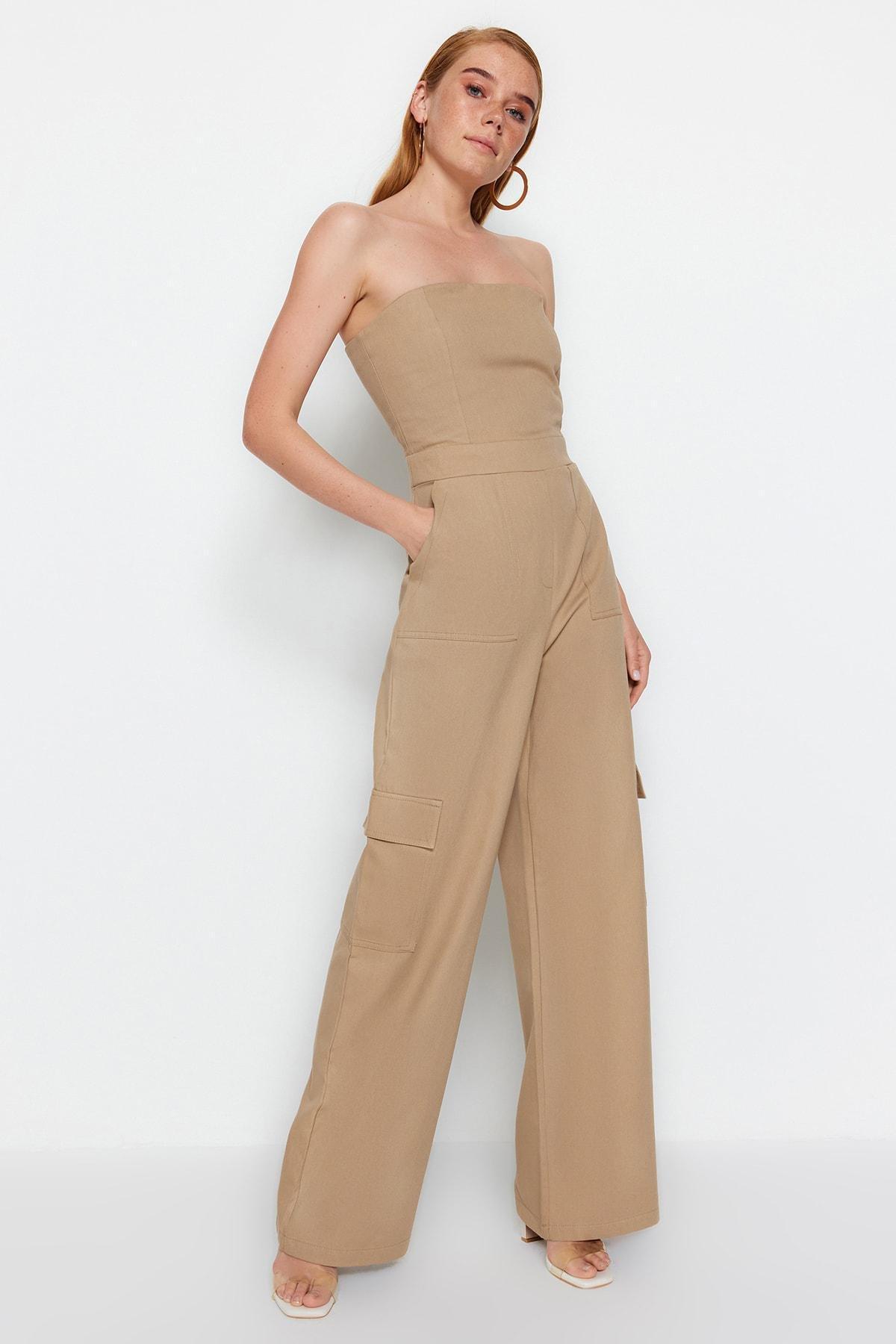 Beige Strapless Jumpsuit, , large image number 2