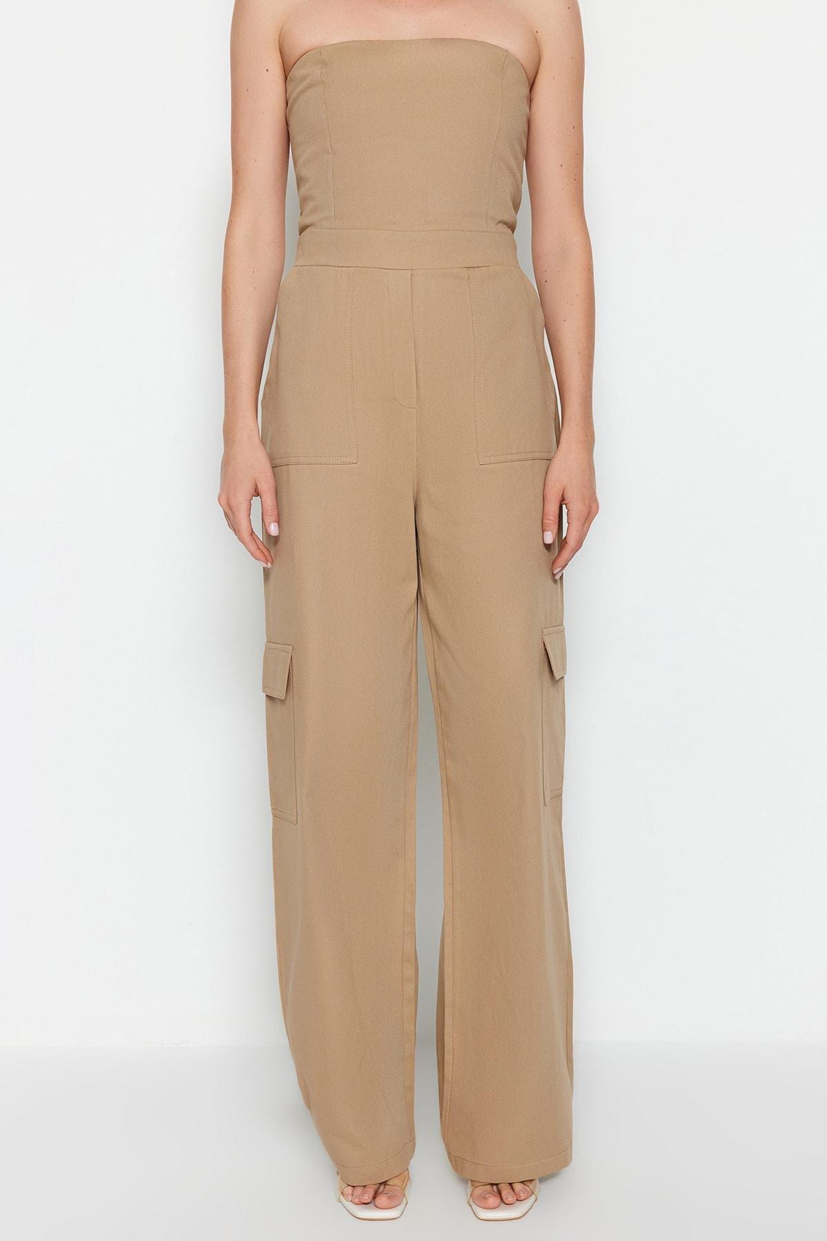 Beige Strapless Jumpsuit, , large image number 3