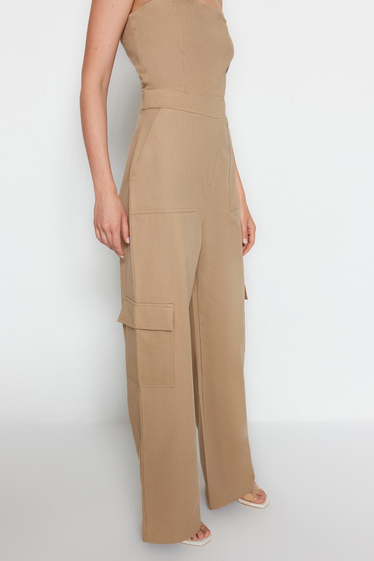 Beige Strapless Jumpsuit, , large image number 4