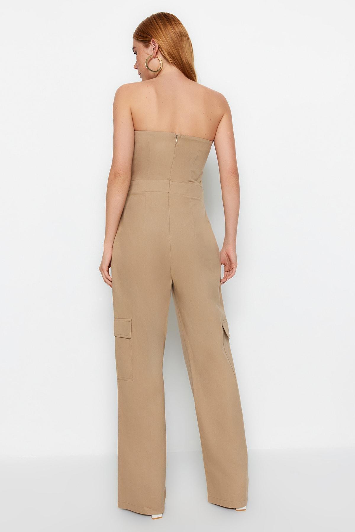 Beige Strapless Jumpsuit, , large image number 5