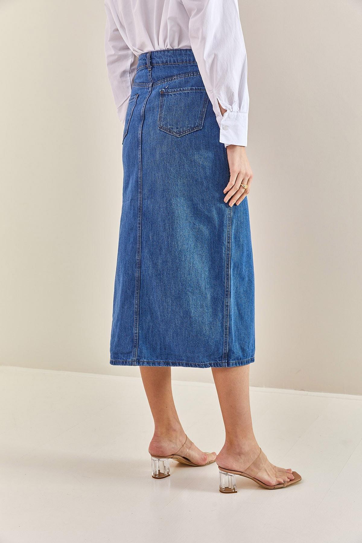 Indigo Open Side Long Denim Skirt, , large image number 2