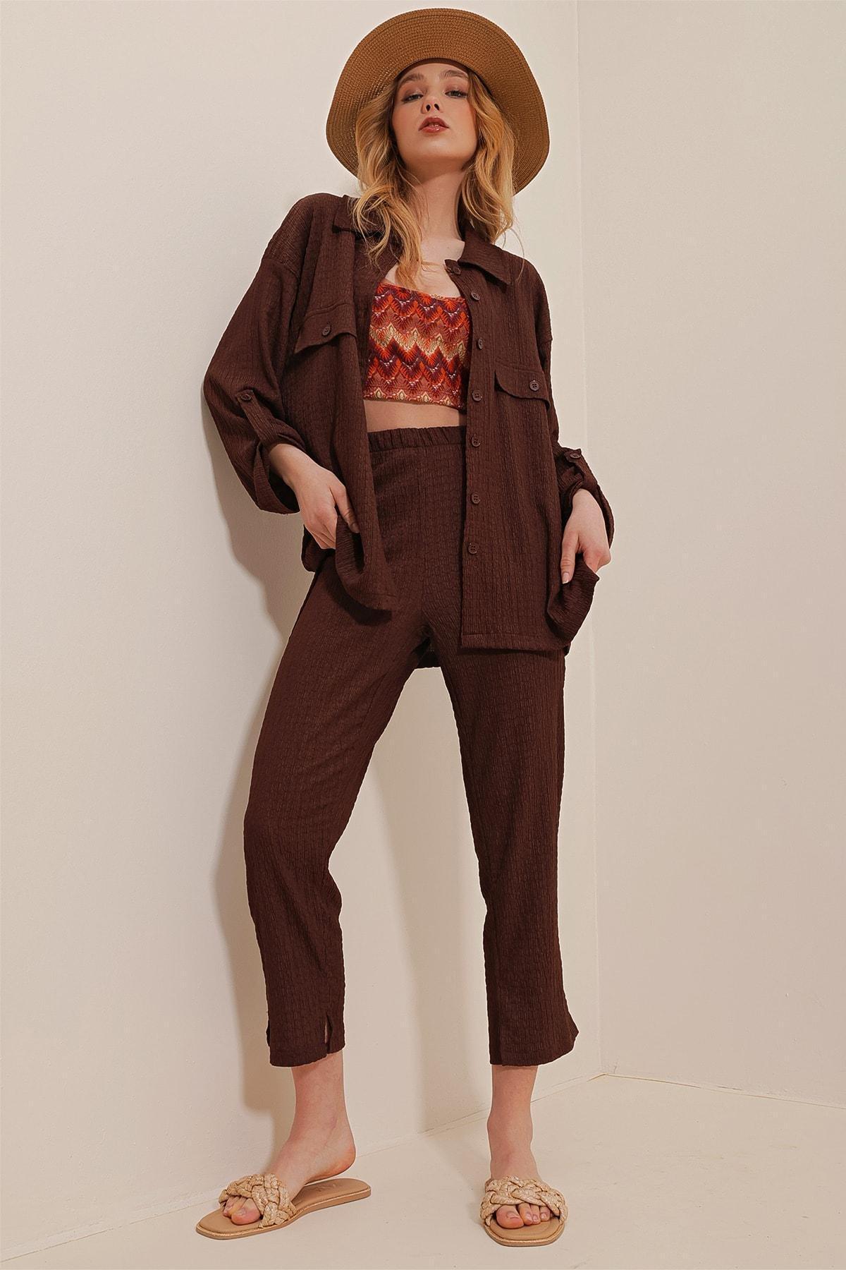 Brown Polo Collar Double Seekers Suit, , medium