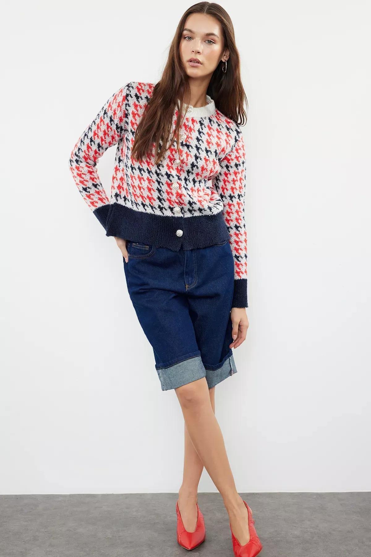 Beige boucle Patterned Knitwear Cardigan, Ecru, large image number 1