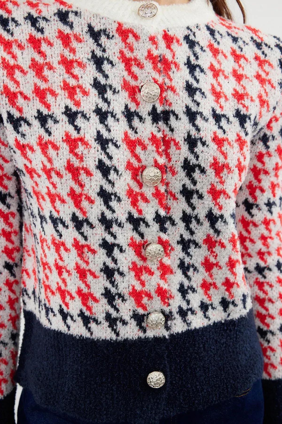 Beige boucle Patterned Knitwear Cardigan, Ecru, large image number 3