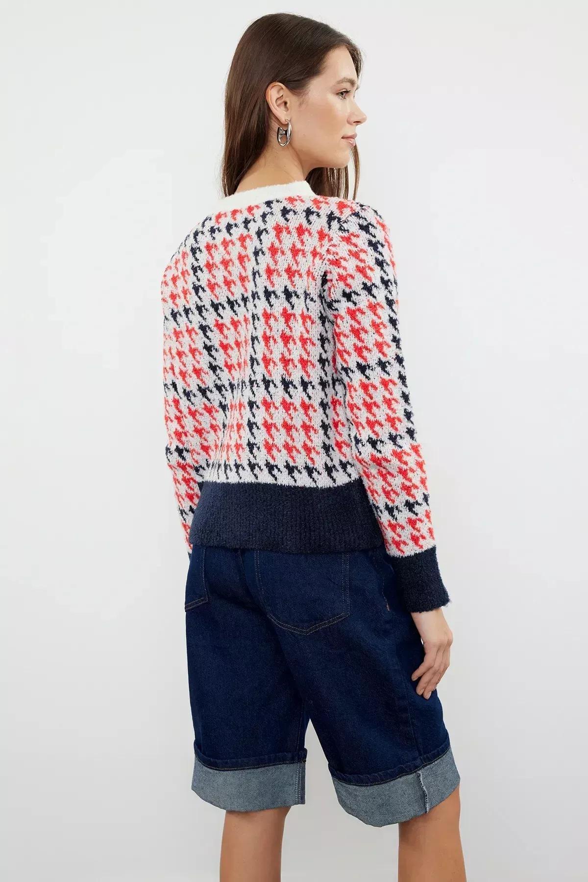 Beige boucle Patterned Knitwear Cardigan, Ecru, large image number 4