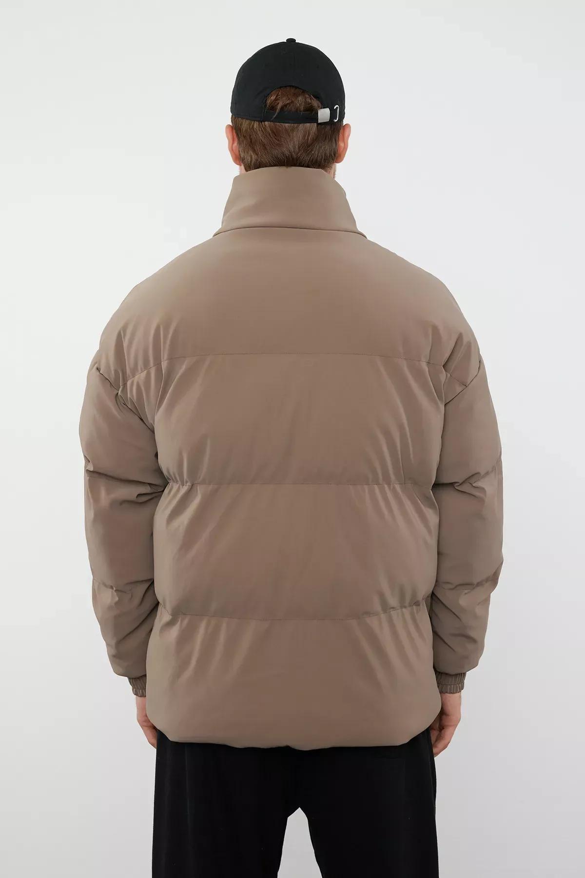 Brown Oversize Stand Collar Puffer Coat, , large image number 4