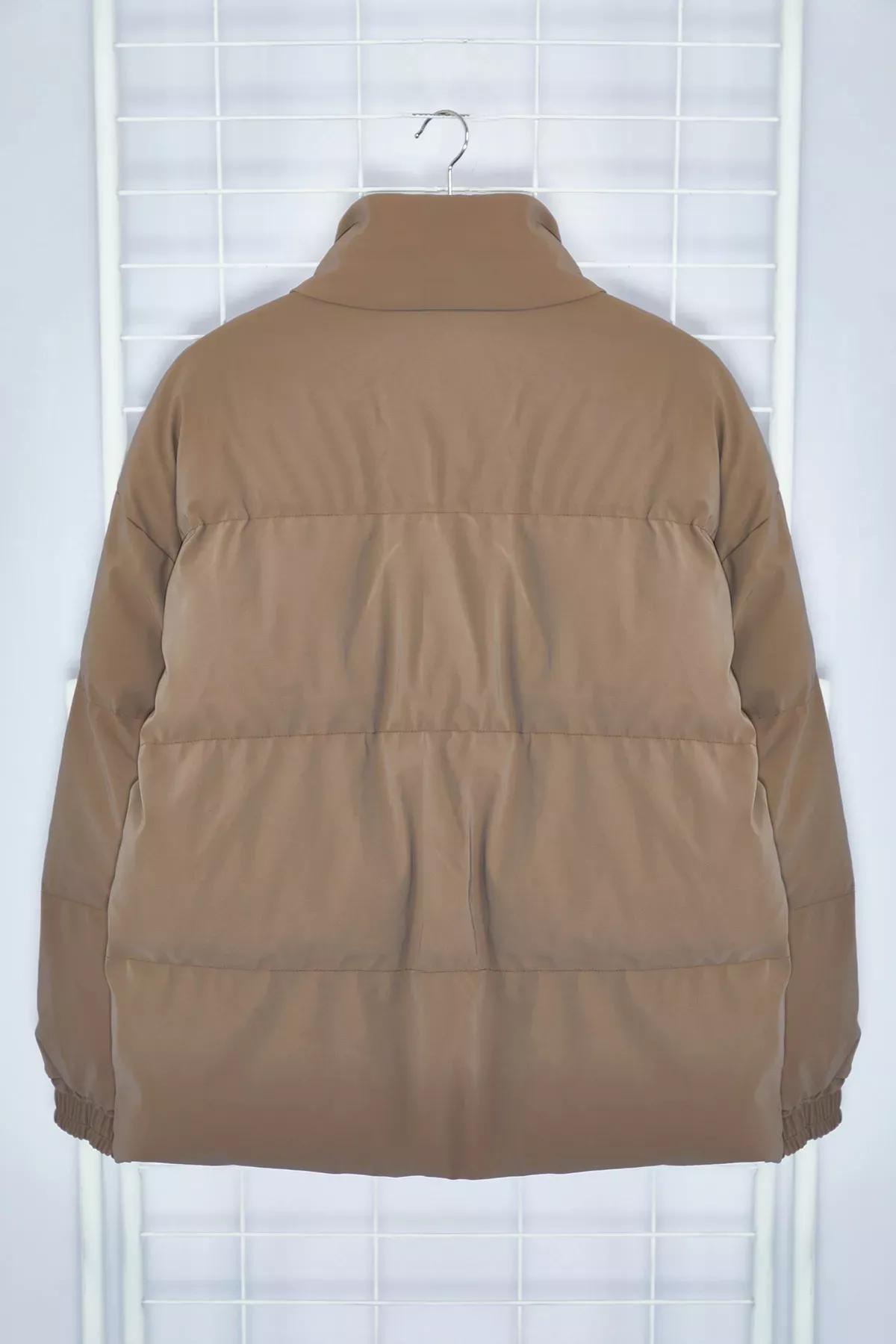 Brown Oversize Stand Collar Puffer Coat, , large image number 6