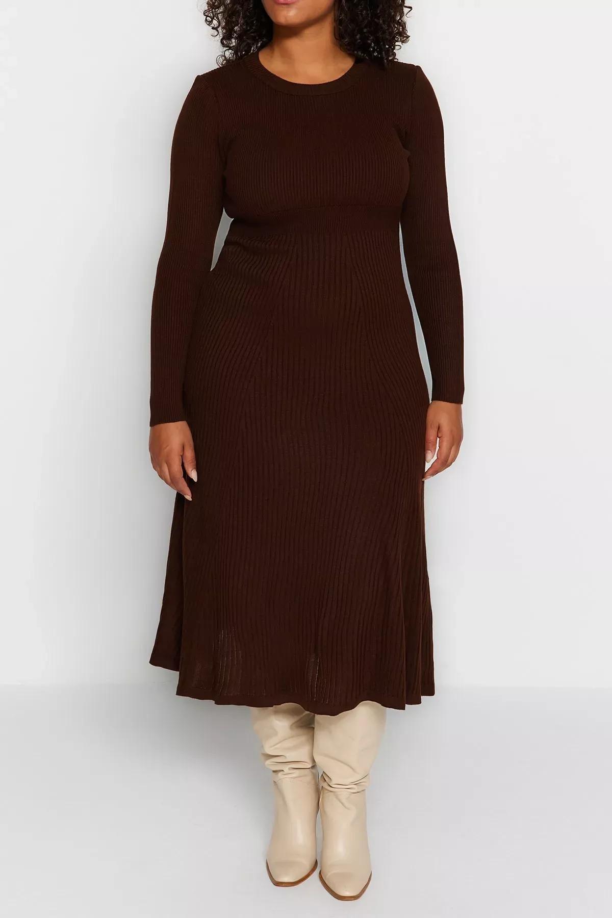 Brown A-Line Plus Size Dress, Brown, large image number 2