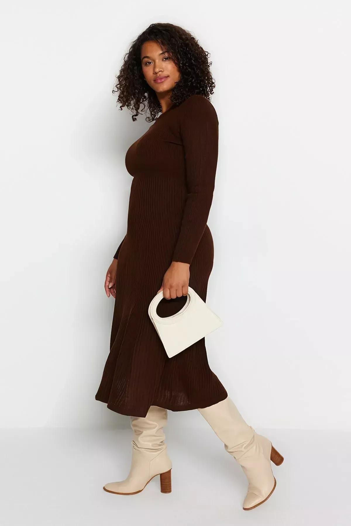 Brown A-Line Plus Size Dress, Brown, large image number 4