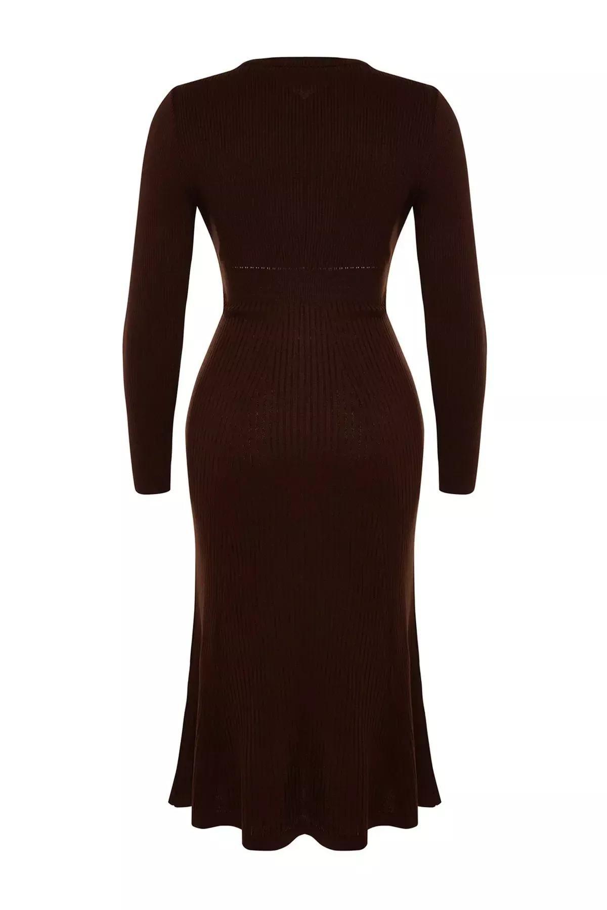 Brown A-Line Plus Size Dress, Brown, large image number 5