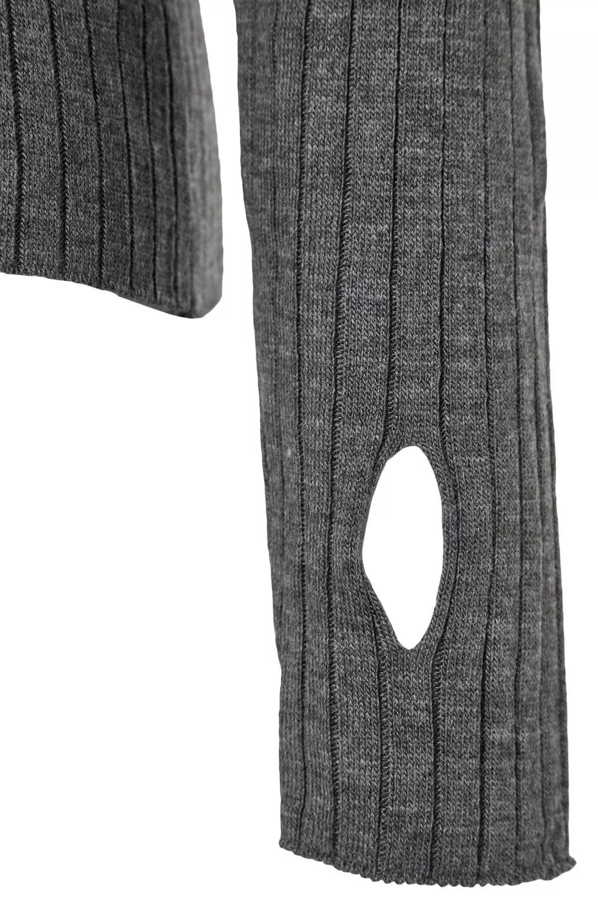 Grey Polo Neck Detailed Sleeves Knitwear Sweater, Anthracite, large image number 6